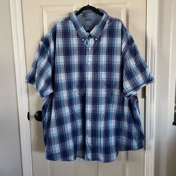 IZOD Saltwater 5X Relaxed Classic Blue Plaid Short Sleeve Button Up Shirt - Picture 2 of 15